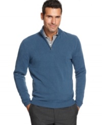 Define classic with your smart style and this handsome 1/4-zip sweater from Via Europa. Define classic with your smart style and this handsome 1/4-zip sweater from Via Europa.