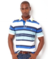 Look sharp in stripes with this short sleeve shirt from Nautica. Look sharp in stripes with this short sleeve shirt from Nautica.
