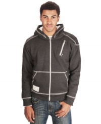 Get your athletic groove on as you keep warm in this sherpa lined hoodie by Marc Ecko Cut & Sew.