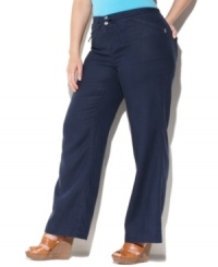 Pair all your new spring tops with INC's plus size size linen pants, cinched by a drawstring waist. Pair all your new spring tops with INC's plus size size linen pants, cinched by a drawstring waist.