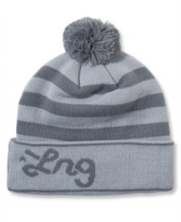 This LRG striped beanie boasts stylish stripes and a playful pom pom.