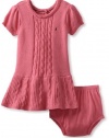 Nautica Sportswear Kids Baby-girls Infant Short Sleeve Cable Sweater Dress, Medium Pink, 12 Months