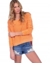 Vintage Havana Womens Hi-Lo Off The Shoulder Sweater - Neon Orange - Small