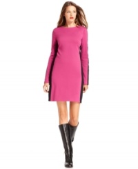 MICHAEL Michael Kors gives this petite ponte dress a sporty finish with stripes on the sleeves and sides. MICHAEL Michael Kors gives this petite ponte dress a sporty finish with stripes on the sleeves and sides.