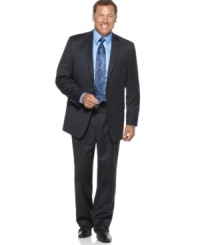 A truly classic look with pinstripe pattern all over and a wide, notched lapel, this handsome blazer in stretch wool cuts a striking silhouette. A truly classic look with pinstripe pattern all over and a wide, notched lapel, this handsome blazer in stretch wool cuts a striking silhouette.