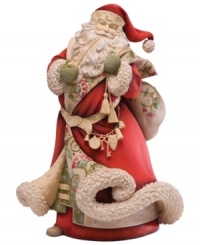 A bag full of presents and a pipe in his mouth, Santa delivers some Christmas spirit to your home in this exceptionally crafted figurine. With crystal accents. A bag full of presents and a pipe in his mouth, Santa delivers some Christmas spirit to your home in this exceptionally crafted figurine. With crystal accents.