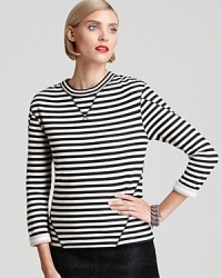 Bold stripes punctuate your wardrobe with a clean, classic contrast--add a bright pop of color to this neutral canvas to energize your entire look. Bold stripes punctuate your wardrobe with a clean, classic contrast--add a bright pop of color to this neutral canvas to energize your entire look.