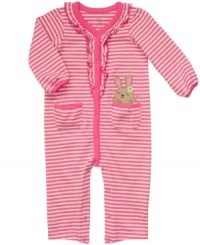 Get hopping. Make getting her dressed and out the door simple with this sweetly striped coverall from Carter's. Get hopping. Make getting her dressed and out the door simple with this sweetly striped coverall from Carter's.