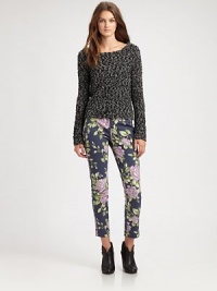 Tailored dress pants with a comfortable rise and tapered silhouette, articulated in a fiercely feminine floral print. Tab closureZip flyZippered slash pocketsBack besom pocketsCotton/LycraDry cleanMade in USA of imported fabricModel shown is 5'10 (177cm) wearing US size 4. Tailored dress pants with a comfortable rise and tapered silhouette, articulated in a fiercely feminine floral print. Tab closureZip flyZippered slash pocketsBack besom pocketsCotton/LycraDry cleanMade in USA of imported fabricModel shown is 5'10 (177cm) wearing US size 4.