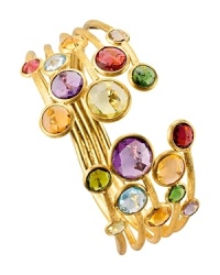 Multicolored gemstones lend vibrance to this 18K yellow gold cuff from Marco Bicego's Jaipur collection. Multicolored gemstones lend vibrance to this 18K yellow gold cuff from Marco Bicego's Jaipur collection.