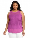 DKNYC Women's Plus-Size Sleeveless Top With Chiffon Yoke and Hem