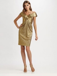 Shimmering knit lamé, tailored with an alluring off-the-shoulder neckline and a sculptural front bow.Off-the-shoulder necklineCross-front bow detailFront gathersConcealed back zipFully linedAbout 25 from natural waistPolyesterDry cleanImportedModel shown is 5'11 (180cm) wearing US size 4. Shimmering knit lamé, tailored with an alluring off-the-shoulder neckline and a sculptural front bow.Off-the-shoulder necklineCross-front bow detailFront gathersConcealed back zipFully linedAbout 25 from natural waistPolyesterDry cleanImportedModel shown is 5'11 (180cm) wearing US size 4.