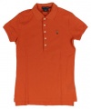 Ralph Lauren Blue Label Women's Long Placket Stretch Polo Shirt (Medium, Sun Orange)