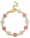 Lily Nily Children's 18k Gold Overlay Pink and White Enamel Flowers Bracelet