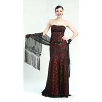 Sue Wong Womens 0-14 Black Red Lace Floor Length Evening Gown Dress Sue Wong Womens 0-14 Black Red Lace Floor Length Evening Gown Dress