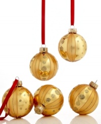 Simply brilliant, Martha Stewart Collection Christmas ornaments will be an annual favorite in glass that's striped and spotted with brilliant gold glitter. Simply brilliant, Martha Stewart Collection Christmas ornaments will be an annual favorite in glass that's striped and spotted with brilliant gold glitter.