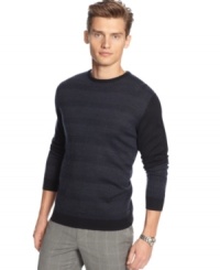 Understated style with a subtle striped pattern. Calvin Klein's classic crew neck sweater pairs seamlessly with favorite pieces from your existing closet. Understated style with a subtle striped pattern. Calvin Klein's classic crew neck sweater pairs seamlessly with favorite pieces from your existing closet.