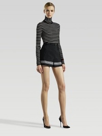 Tailored shorts, printed with a mokador web stripe.Detachable self belt with metal buckle65% polyamide/35% cottonDry cleanMade in Italy of imported fabric Tailored shorts, printed with a mokador web stripe.Detachable self belt with metal buckle65% polyamide/35% cottonDry cleanMade in Italy of imported fabric