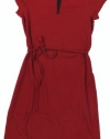 Lauren Ralph Lauren Women's Short Sleeve Belted Cotton Split Neck Dress (Heritage Red) (Medium)