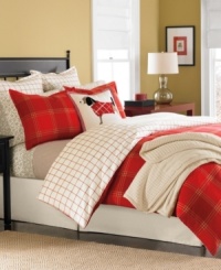 Get cozy with this Lehigh Flannel duvet cover from Martha Stewart Collection, featuring a preppy plaid pattern in warm cotton flannel and a bright red hue. Get cozy with this Lehigh Flannel duvet cover from Martha Stewart Collection, featuring a preppy plaid pattern in warm cotton flannel and a bright red hue.