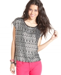 Dazzle 'em in this sequined high-low top from Material Girl! The sheer back design adds allure to a super-fun piece. Dazzle 'em in this sequined high-low top from Material Girl! The sheer back design adds allure to a super-fun piece.