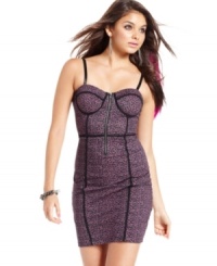 Go fearless in this hot, lingerie-inspired dress from Material Girl! Animal Print adds to its vixenish style. Go fearless in this hot, lingerie-inspired dress from Material Girl! Animal Print adds to its vixenish style.