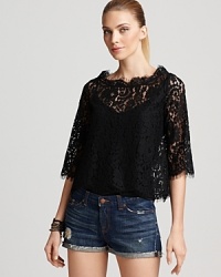 This ladylike lace Joie top lends elegance to everything from little black pants to skinny jeans. Flaunting scallop trim and a back button placket, the piece should be layered over a simple camisole. This ladylike lace Joie top lends elegance to everything from little black pants to skinny jeans. Flaunting scallop trim and a back button placket, the piece should be layered over a simple camisole.