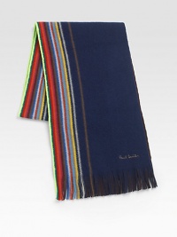 Reversible and multi-striped winter essential impeccably knitted in fine wool.Fringed ends10W x 71LWoolDry cleanImported Reversible and multi-striped winter essential impeccably knitted in fine wool.Fringed ends10W x 71LWoolDry cleanImported