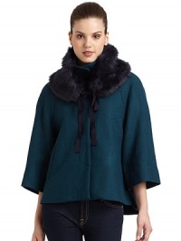 THE LOOKSnap closureThree-quarter length sleevesRemovable faux fur accentDual seam pocketsTHE FITAbout 23 from shoulder to hemTHE MATERIALBody: wool/viscose/polyesterFaux fur: acrylic/polyesterCARE & ORIGINDry cleanImportedModel shown is 5'9½ (176cm) wearing US size Small. THE LOOKSnap closureThree-quarter length sleevesRemovable faux fur accentDual seam pocketsTHE FITAbout 23 from shoulder to hemTHE MATERIALBody: wool/viscose/polyesterFaux fur: acrylic/polyesterCARE & ORIGINDry cleanImportedModel shown is 5'9½ (176cm) wearing US size Small.