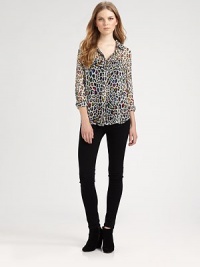 Featherweight silk shirt in a perennially chic leopard print. Point collarHidden button frontLong sleeves with buttoned cuffsShirttail hem hits below the hipsSilkDry cleanImportedModel shown is 5'10 (177cm) wearing US size Small. Featherweight silk shirt in a perennially chic leopard print. Point collarHidden button frontLong sleeves with buttoned cuffsShirttail hem hits below the hipsSilkDry cleanImportedModel shown is 5'10 (177cm) wearing US size Small.