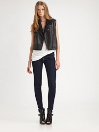 A hip interpretation of classic American style, this faux suede vest has asymmetrical zippers and plush faux shearling lining. Buttoned notched collarSleevelessAsymmetrical front zipperZippered slash pocketsFaux shearling liningAbout 20 from shoulder to hemPolyesterDry cleanImportedModel shown is 5'11 (178cm) wearing US size Small. A hip interpretation of classic American style, this faux suede vest has asymmetrical zippers and plush faux shearling lining. Buttoned notched collarSleevelessAsymmetrical front zipperZippered slash pocketsFaux shearling liningAbout 20 from shoulder to hemPolyesterDry cleanImportedModel shown is 5'11 (178cm) wearing US size Small.
