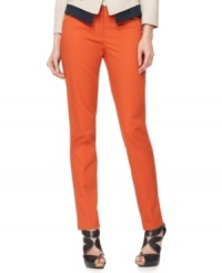 Add T Tahari's pants to your wardrobe rotation this season--their sleek, streamlined style and bold hue make them super stylish while zippered front pockets add a dash of edge. Add T Tahari's pants to your wardrobe rotation this season--their sleek, streamlined style and bold hue make them super stylish while zippered front pockets add a dash of edge.