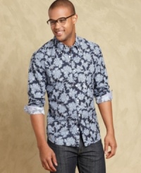 This slim-fit shirt from Tommy Hilfiger is a change of pace from your traditional fall plaid look. This slim-fit shirt from Tommy Hilfiger is a change of pace from your traditional fall plaid look.