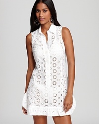 Showcase your feminine side in a playfully pretty Nanette Lepore eyelet dress. A collared neckline and ruffled hem make for a more sophisticated swim coverup. Showcase your feminine side in a playfully pretty Nanette Lepore eyelet dress. A collared neckline and ruffled hem make for a more sophisticated swim coverup.