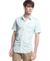 Don't overdo your patterns. This subtle plaid woven shirt from Bar III has just enough to get you noticed - for the right reasons. Don't overdo your patterns. This subtle plaid woven shirt from Bar III has just enough to get you noticed - for the right reasons.