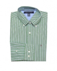 Tommy Hilfiger Men Classic Fit Striped Logo Shirt (M, Green/white/navy) Tommy Hilfiger Men Classic Fit Striped Logo Shirt (M, Green/white/navy)