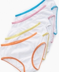 These underwear basics from Greendog come with a slight ruffle at the waistband and pastel trim for a girly touch. These underwear basics from Greendog come with a slight ruffle at the waistband and pastel trim for a girly touch.