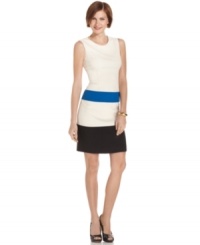 Anne Klein's sheath is chic for summer with a classic silhouette and blue colorblocked detail. The perfect way to infuse your fashion sense into an office wardrobe! Anne Klein's sheath is chic for summer with a classic silhouette and blue colorblocked detail. The perfect way to infuse your fashion sense into an office wardrobe!