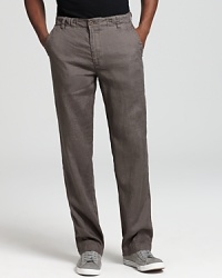 Casual wear gets a sophisticated twist with relaxed fit linen pants from BOSS Black. Casual wear gets a sophisticated twist with relaxed fit linen pants from BOSS Black.