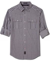 Go on, roll up your sleeves. This Sean John shirt nails your casual-cool look. Go on, roll up your sleeves. This Sean John shirt nails your casual-cool look.
