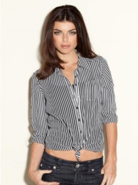 GUESS Ferris Long-Sleeve Striped Top, JET BLACK/TRUE WHITE (SMALL)