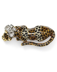 This Kenneth Jay Lane pin brings an on-trend animal motif to your lapel with its catty look, cast in 22-karat gold plate with glass and enamel accents.