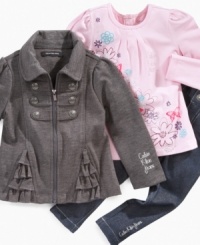 Classic and cute, this Calvin Klein coat, shirt and pants set is perfect for fall. Classic and cute, this Calvin Klein coat, shirt and pants set is perfect for fall.