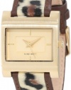 Nine West Women's NW/1354CHBN Rectangle Gold-Tone Leopard Print Strap Watch