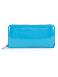 THE LOOKRectangular silhouetteZip-around closureOne outside zip pocketCenter zip compartmentEight card slotsInside logo detailTHE MEASUREMENT8W X 4H X 1DTHE MATERIALPatent leatherCotton twill liningORIGINImported THE LOOKRectangular silhouetteZip-around closureOne outside zip pocketCenter zip compartmentEight card slotsInside logo detailTHE MEASUREMENT8W X 4H X 1DTHE MATERIALPatent leatherCotton twill liningORIGINImported