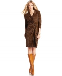 MICHAEL Michael Kors' petite dress features a flattering faux-wrap design and a charming print! Pair with boots or pumps for a versatile look! MICHAEL Michael Kors' petite dress features a flattering faux-wrap design and a charming print! Pair with boots or pumps for a versatile look!