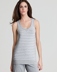This striped tank is nice enough to wear outside, but specially made for bedroom comfort. This striped tank is nice enough to wear outside, but specially made for bedroom comfort.