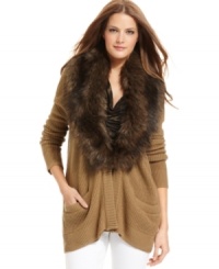 A generous faux-fur collar and luxurious waffle knit texture make this MICHAEL Michael Kors sweater a sumptuous layer. (Clearance) A generous faux-fur collar and luxurious waffle knit texture make this MICHAEL Michael Kors sweater a sumptuous layer. (Clearance)
