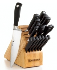 A chef's collection-the makings of a professional kitchen, this comprehensive set includes a full range of precision-forged and stamped knives that step up to each and every recipe with confidence and efficiency. Made durable from special formula stainless steel, each piece handles with impeccable control for unbelievable results. Lifetime warranty. A chef's collection-the makings of a professional kitchen, this comprehensive set includes a full range of precision-forged and stamped knives that step up to each and every recipe with confidence and efficiency. Made durable from special formula stainless steel, each piece handles with impeccable control for unbelievable results. Lifetime warranty.