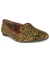 Funky animal prints make everything better. Mia's Bardot smoking flats feature a brightly-colored lining around the vamp and a softly pointed toe. Funky animal prints make everything better. Mia's Bardot smoking flats feature a brightly-colored lining around the vamp and a softly pointed toe.